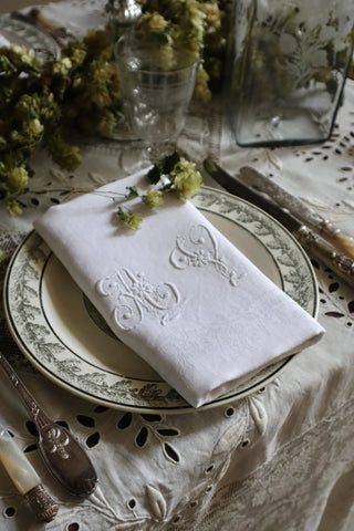 antique table linens, embroidered french antique napkins - shop antique tableware london