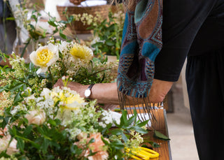 Floral arranging demonstration at a Maison Fête table styling workshop in London.