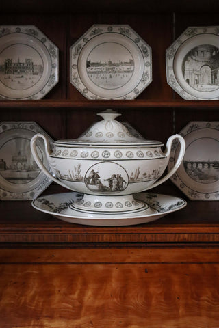 Antique Creil et Montereau tureen with grand handles and matching stand