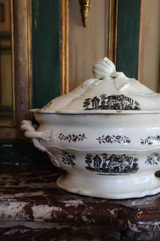 Wedgwood or Leedsware creamware tureen with pomegranate lid handle and branch handles