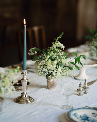 Bespoke table styling London, antique silver candle holder