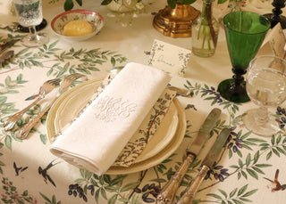 Overhead view of a completed tablescape from a Maison Fête table styling workshop in London.