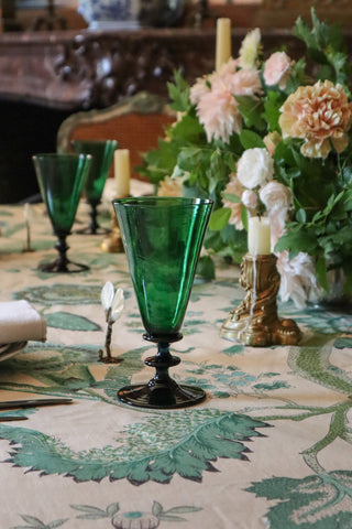 Green Annie Goblet inspired by Georgian glass with conical bowl and knopped stem