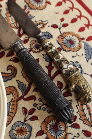 19th century French dinner knives with fluted columns and acorn finials