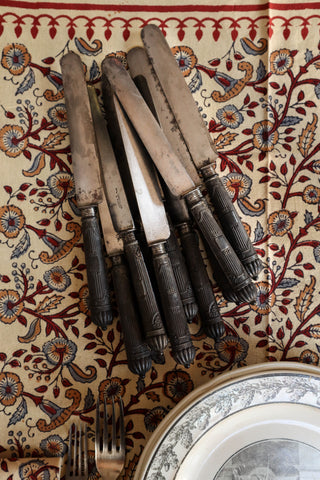 Antique Chevalier à Nancy dinner knives with carved handles and greyhound motif