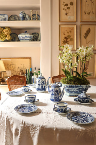 Blue & White Porcelain Dessert Service - 68 Pieces