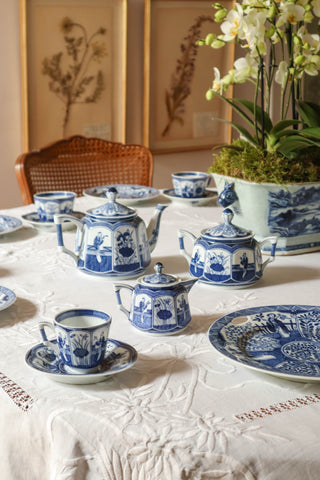 Blue & White Porcelain Dessert Service - 68 Pieces