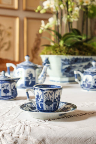 Blue & White Porcelain Dessert Service - 68 Pieces