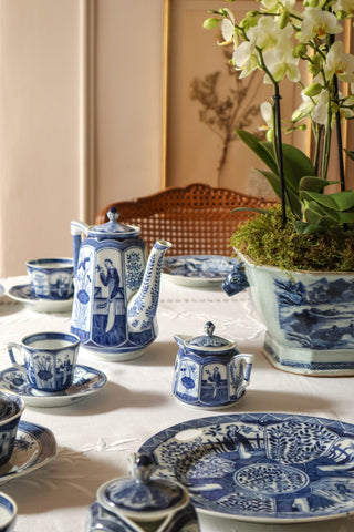 Blue & White Porcelain Dessert Service - 68 Pieces