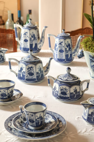 Blue & White Porcelain Dessert Service - 68 Pieces