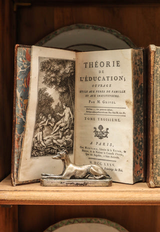 Set of 18th century French leather books with gilt spines and marbled endpapers