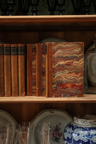 19th century decorative antique books with marbled boards and gilt spines