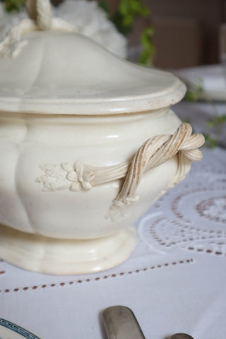 Late 18th century French covered vegetable tureen with twisted side handles - shop antique tableware