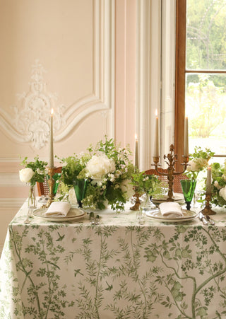 Celadon green chinoiserie tablecloth by Zardi & Zardi for Maison Fête
