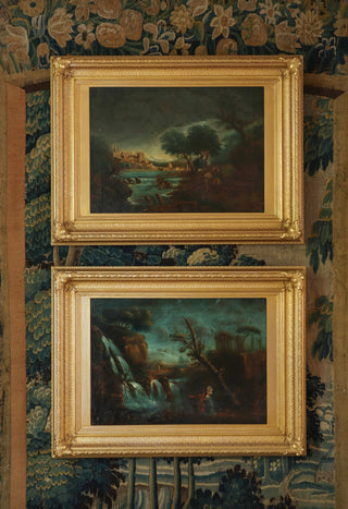 18th century French School oil on canvas landscapes in gilded frames