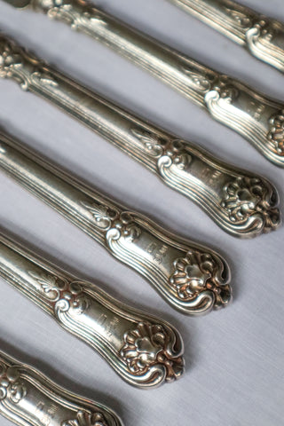Antique French silver handle knives with stainless steel blades, 20cm