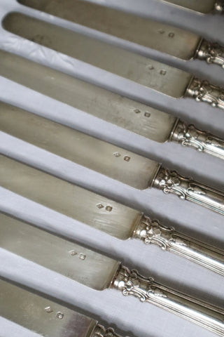 hallmarked sterling silver cutlery - Elegant antique French silver cheese knives – 15-piece hallmarked set