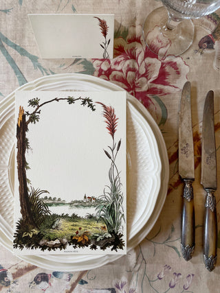 Blank antique-style name cards with sketched design – Frog Lake set of six