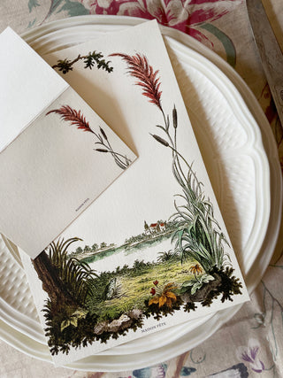 Frog Lake place cards with vintage sketched motif, foldable design