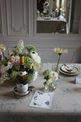 Star Garden menu cards with vintage-style floral and star border, set of six