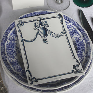 Set of 6 antique-style Delft tile menu cards in blue and white