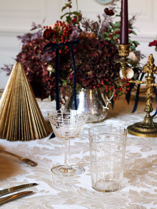 Antique 1930s crystal coupes and tumblers with etched detailing for sale london