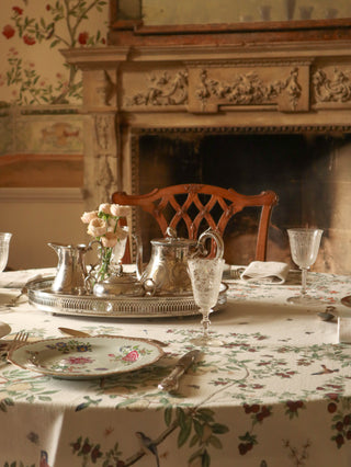 Etched antique wine glasses on a vintage table setting