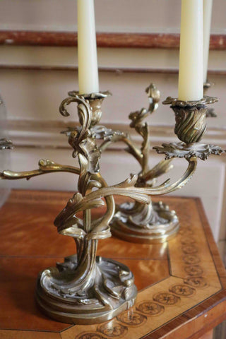GILDED BRONZE CANDELABRA - PAIR