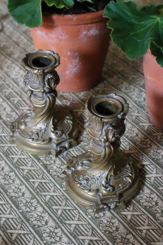 PETITE BRONZE CANDLE HOLDERS - PAIR