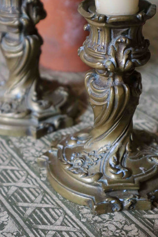 PETITE BRONZE CANDLE HOLDERS - PAIR