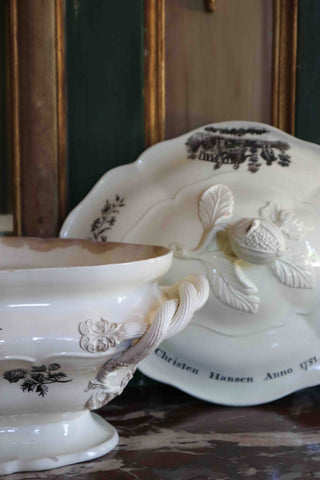 antique painted creamware tureen 
