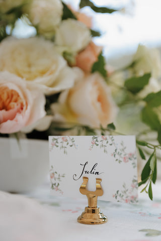 Gold card holder rentals for table numbers and place cards – Maison Fête