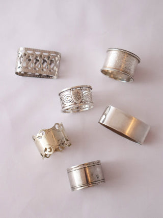 Vintage silver napkin rings hire London for wedding styling