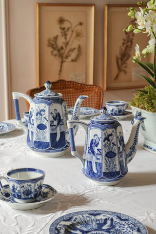 Blue & White Porcelain Dessert Service - 68 Pieces