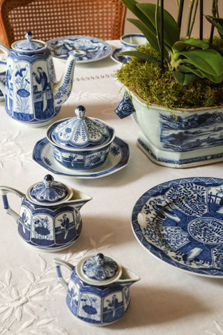 Blue & White Porcelain Dessert Service - 68 Pieces