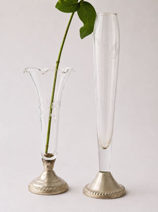 Detail of wheel-etched floral motif on antique glass bud vase. antique bud vases for sale maison fete 