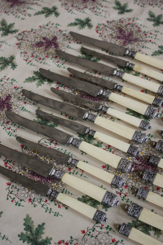 ANTIQUE SILVER COLLAR KNIFE SET - 24 PIECES