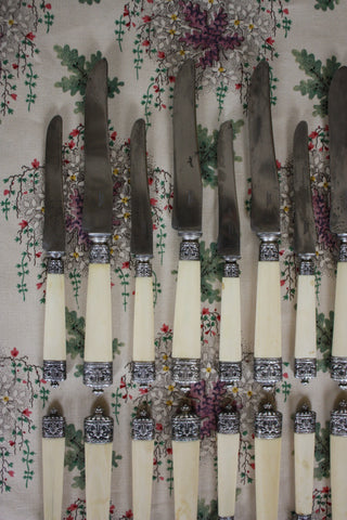 ANTIQUE SILVER COLLAR KNIFE SET - 24 PIECES