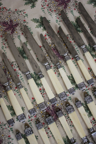 ANTIQUE SILVER COLLAR KNIFE SET - 24 PIECES