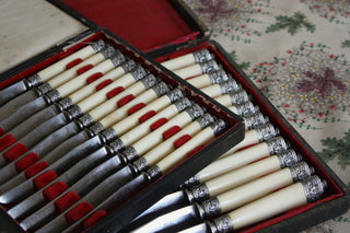 ANTIQUE SILVER COLLAR KNIFE SET - 24 PIECES