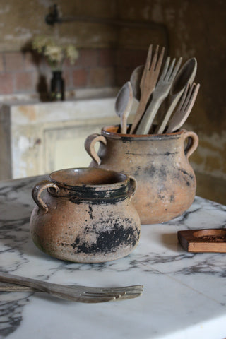 ANTIQUE FRENCH CERAMIC CAULDRONS - SET OF 2