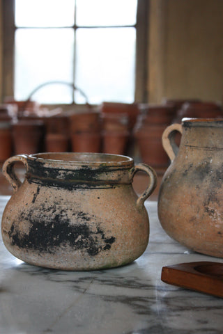 ANTIQUE FRENCH CERAMIC CAULDRONS - SET OF 2