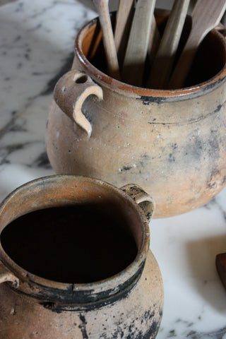 ANTIQUE FRENCH CERAMIC CAULDRONS - SET OF 2