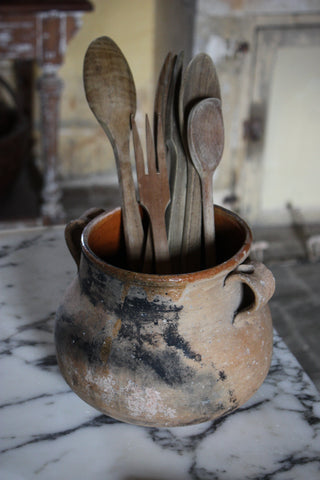 ANTIQUE FRENCH CERAMIC CAULDRONS - SET OF 2