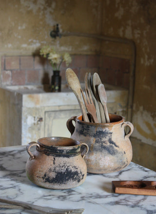 ANTIQUE FRENCH CERAMIC CAULDRONS - SET OF 2