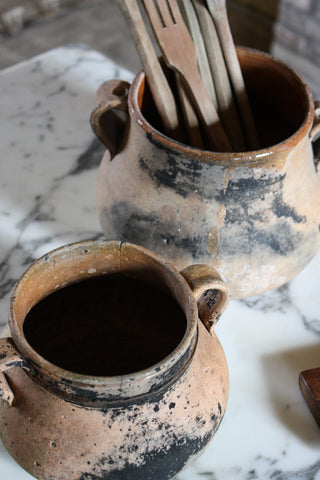 ANTIQUE FRENCH CERAMIC CAULDRONS - SET OF 2