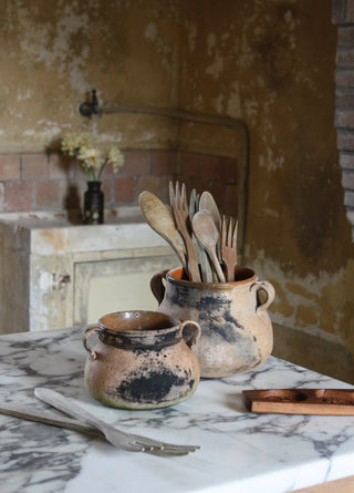 ANTIQUE FRENCH CERAMIC CAULDRONS - SET OF 2
